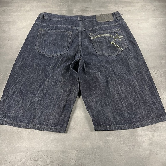 Rocawear Other - Rocawear Jean Shorts Men 40x16 Blue Denim Jorts Baggy Wide‎ Leg Skate Dark Wash